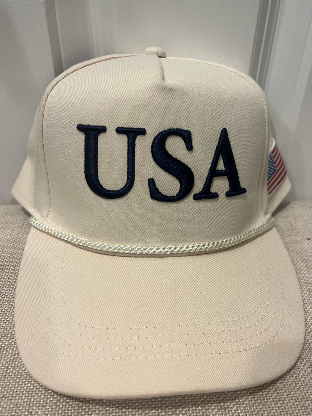NWT David & Young Men's USA Embroidered Cream Baseball Cap- Snapback